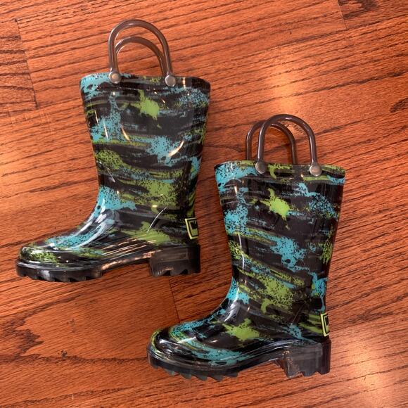 Western Chief Dinosaur Lighted Rain Boots MSRP $35 | Black Green Blue | US 5T - Picture 1 of 7
